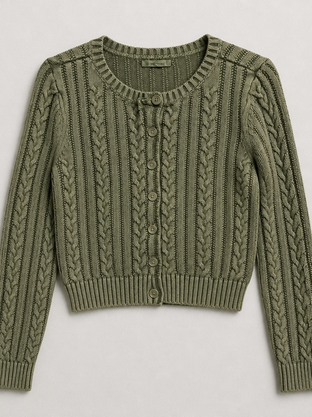 American Eagle Outfitters Olive Cable-Knit Button Cardigan